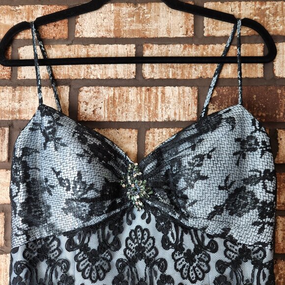 Montage Mon Cheri Formal Blue Black Lace Evening Gown Size 8 - Picture 2 of 6